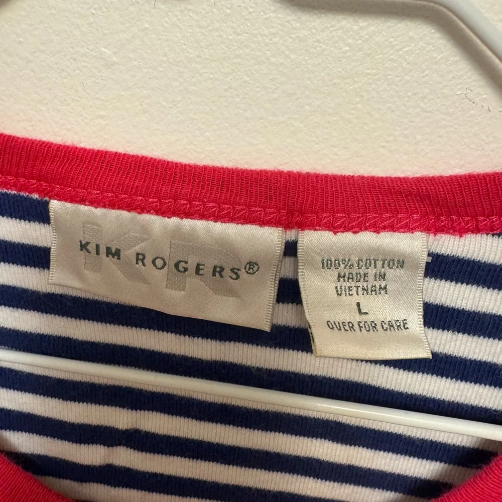 Kim Rogers Navy and White Striped Tee with Red Trim - Picture 2 of 3